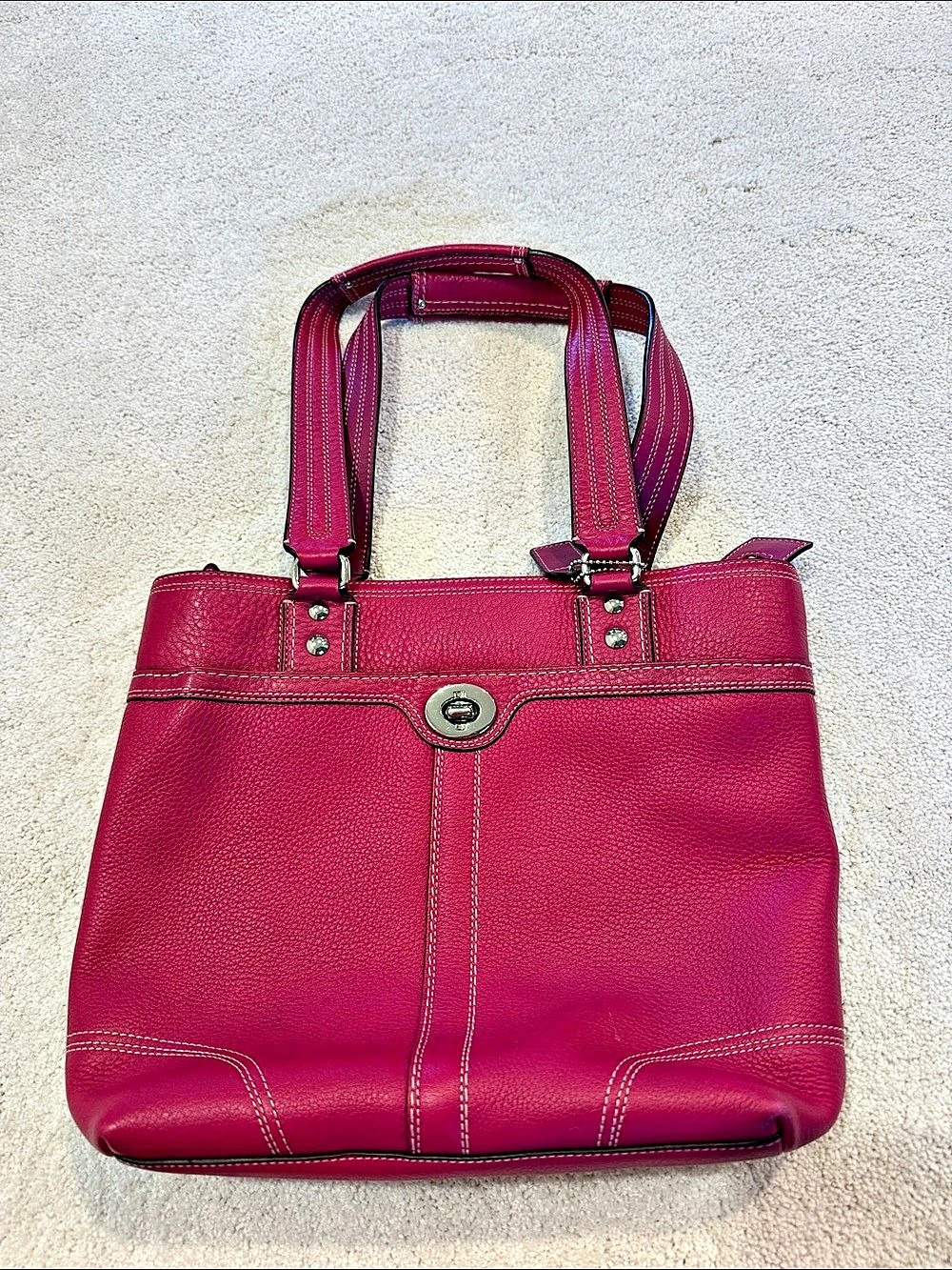 Coach Turnlock Tote Crossgrain Leather Pink